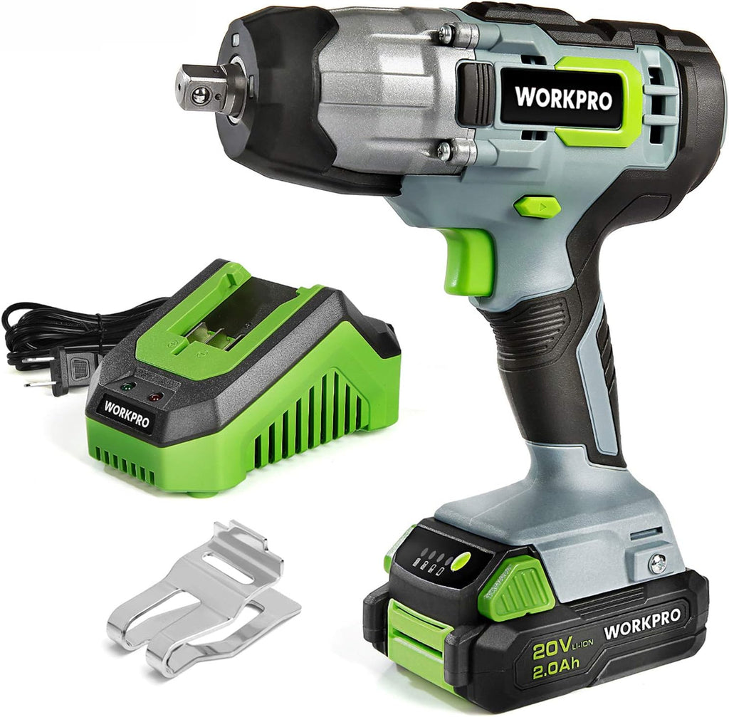 20V Cordless Impact Wrench, 1/2-inch, 320 Ft Pounds Max Torque, 2.0Ah Li-ion Battery with Fast Charger, Belt Clip W880463