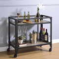 Rustic Oak Charcoal Stainless Steel Serving Cart S954433