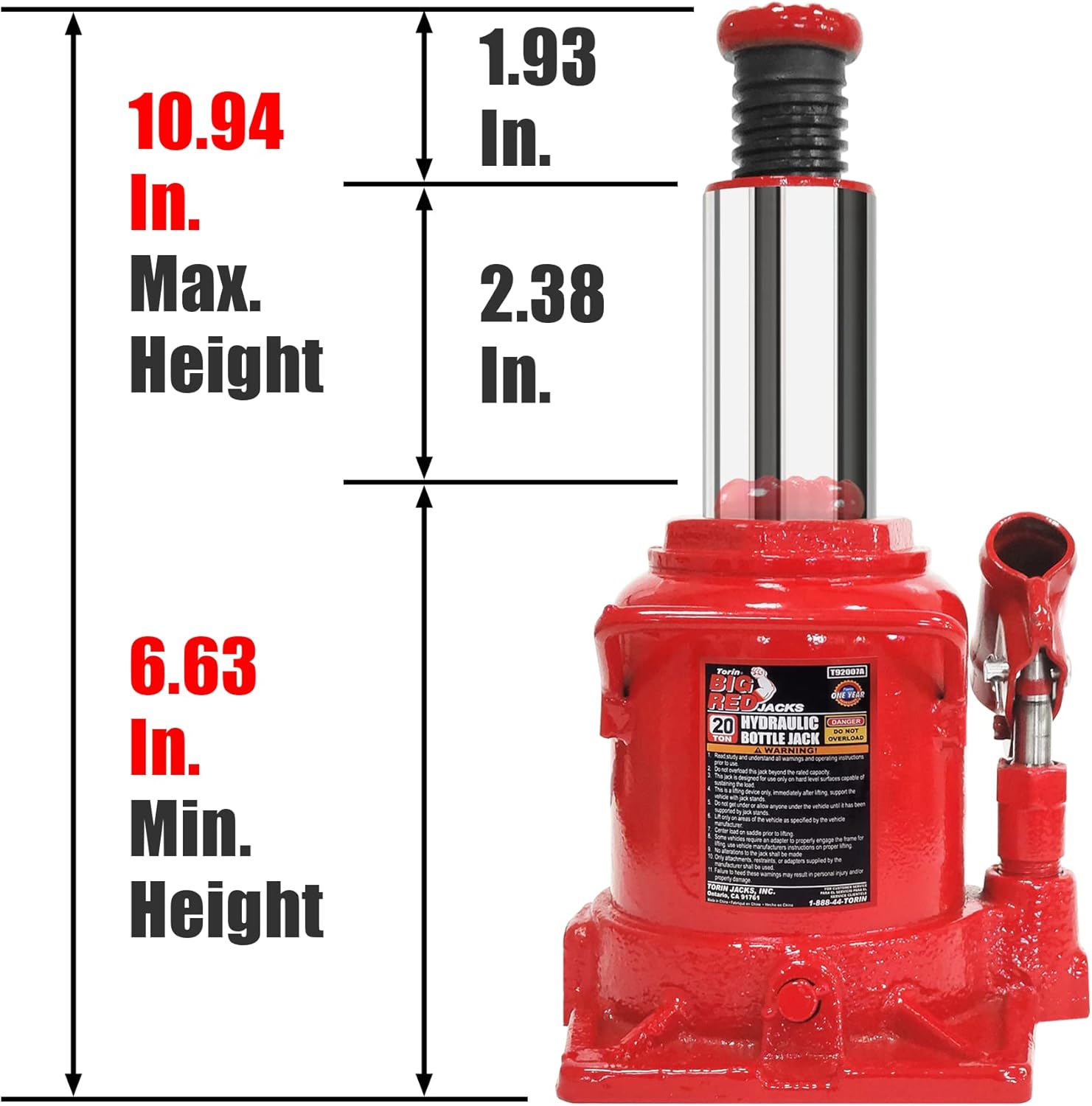 20 Ton Hydraulic Bottle Jack, Red, Pack of 2 G670