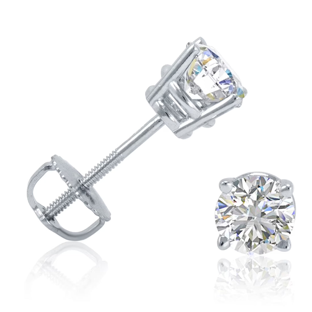 14K White Gold Diamond Stud Earrings with Screw Backs M82193