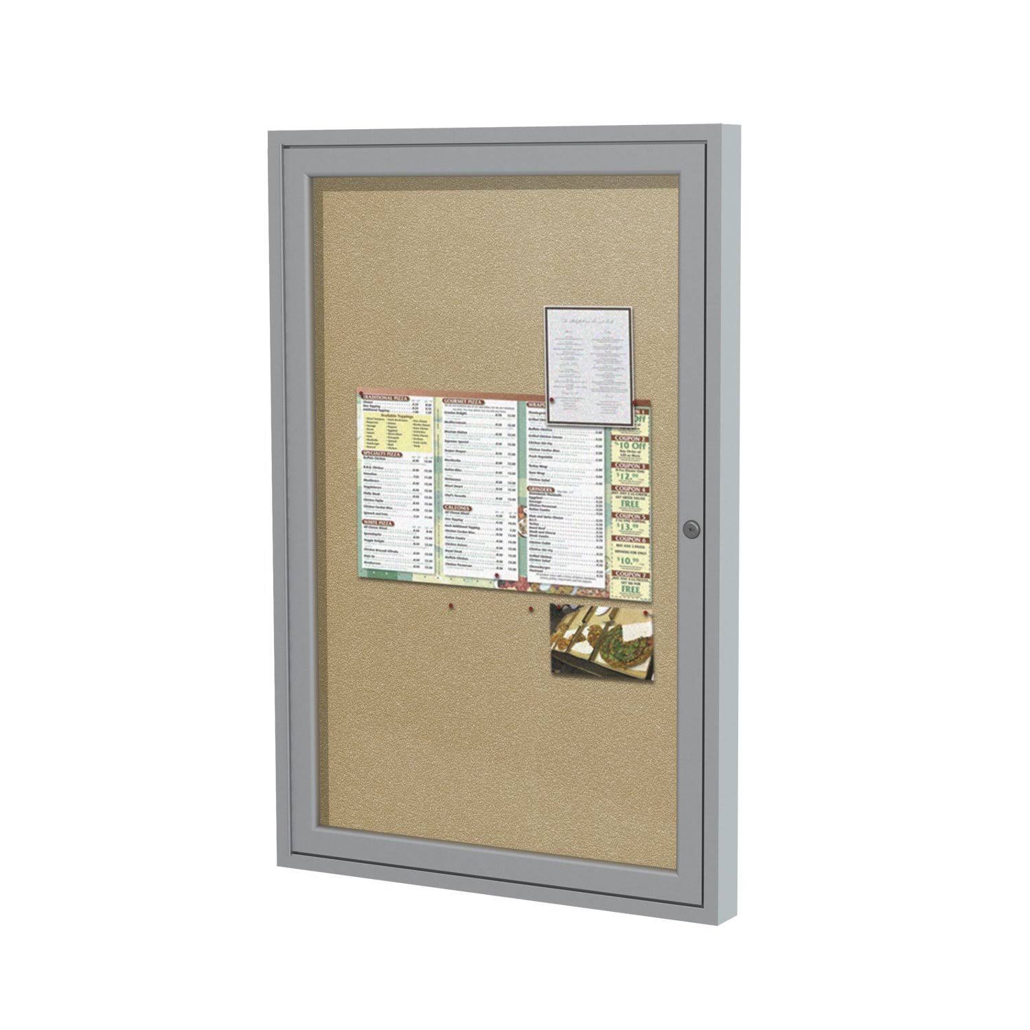 1 Door Enclosed Vinyl Bulletin Board Satin Frame 36x22H x 30x22W Caramel N467