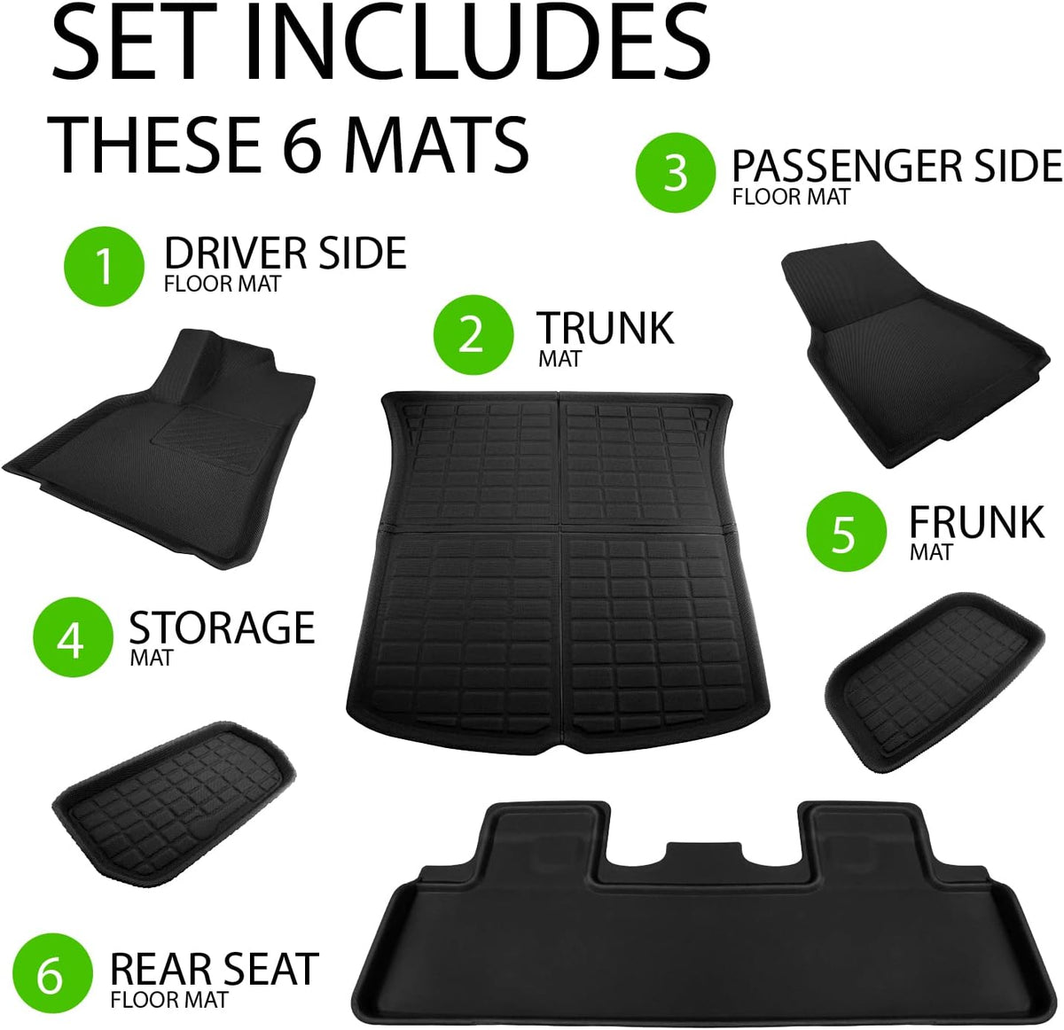 Black 3D All Weather Floor Mats for Tesla Model Y H436529