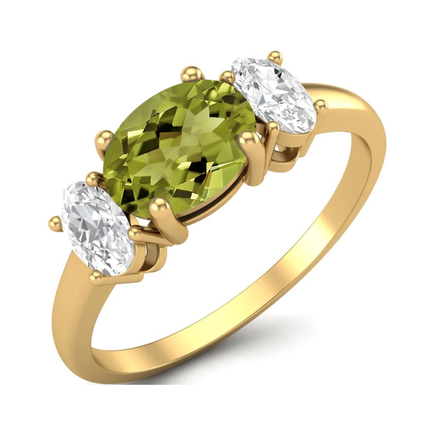 Three-Stone Peridot 925 Sterling Silver Gold Vermeil Ring X7719