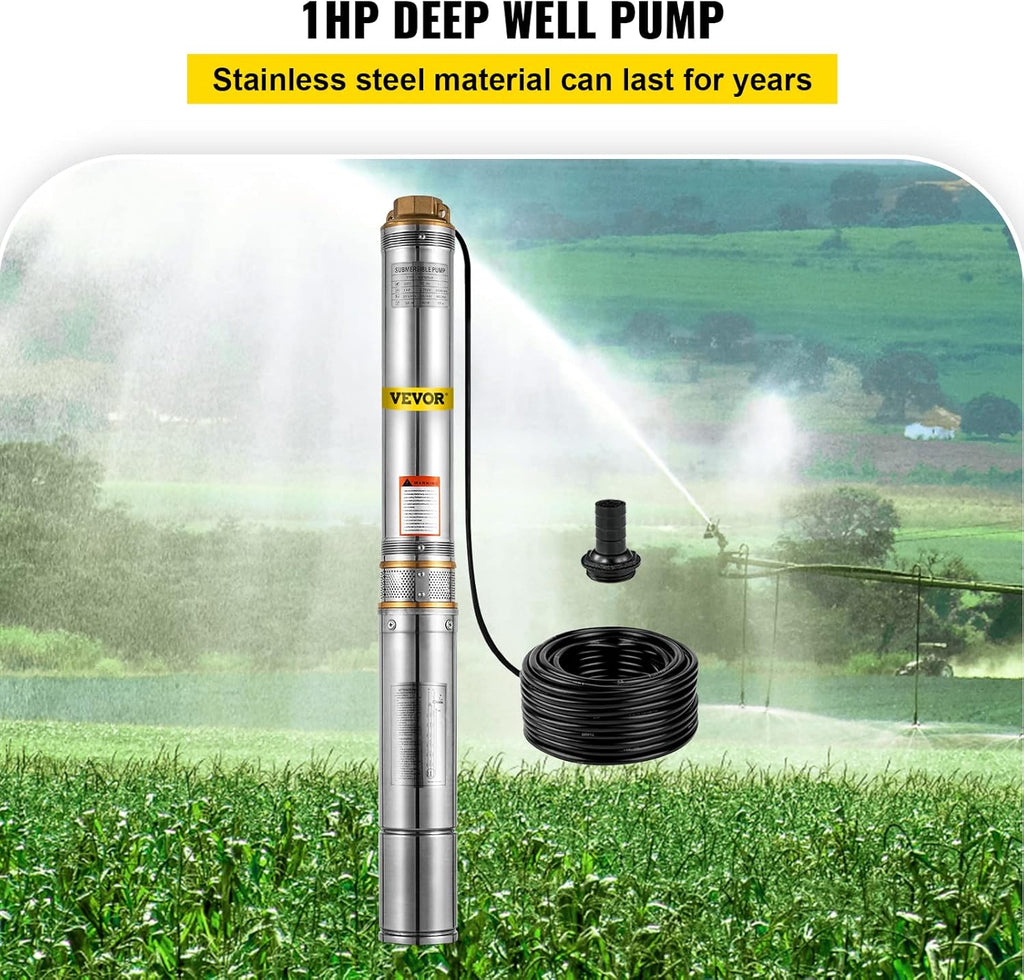 1 HP 33GPM 207ft Head Submersible Stainless Steel Well Pump H593418
