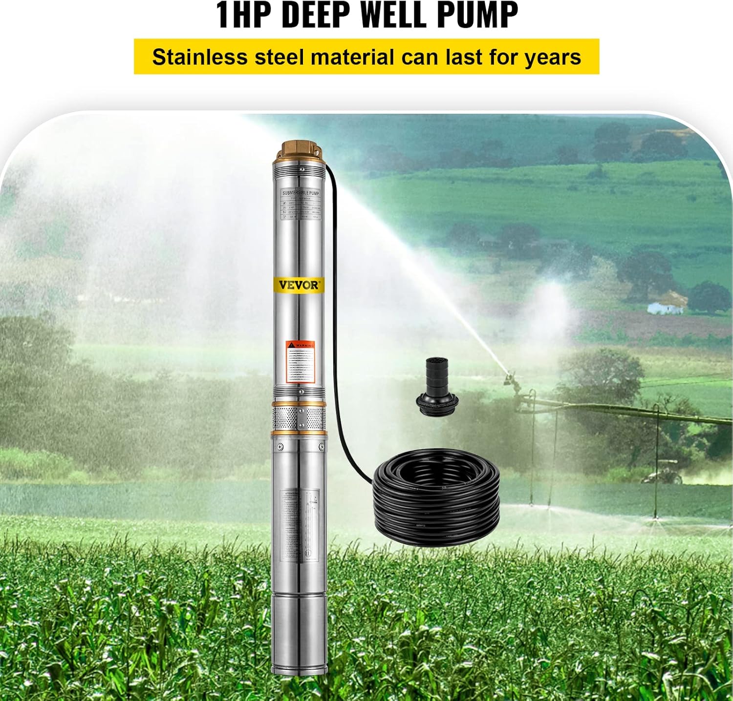 1 HP 33GPM 207ft Head Submersible Stainless Steel Well Pump H593418