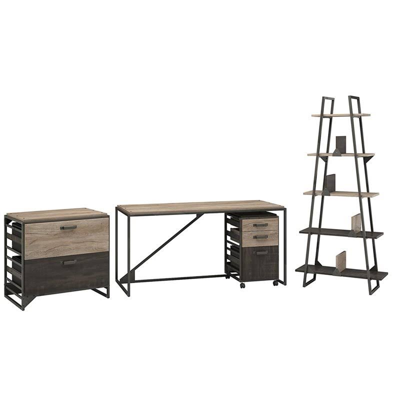 4 Piece Industrial Office Set in Rustic Gray U534780