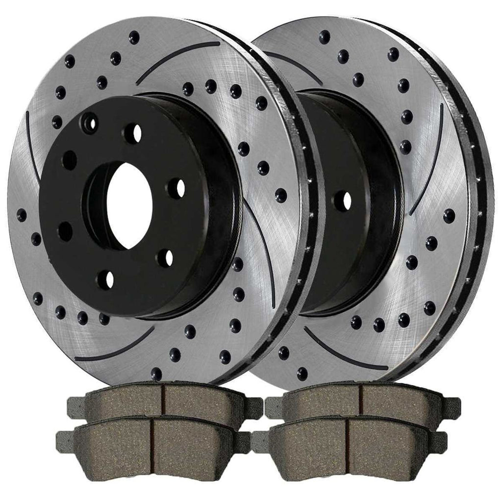 Front & Rear Drilled Slotted Brake Rotors Black & Pads F900