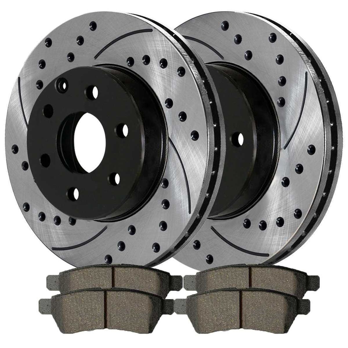 Front & Rear Drilled Slotted Brake Rotors Black & Pads F900