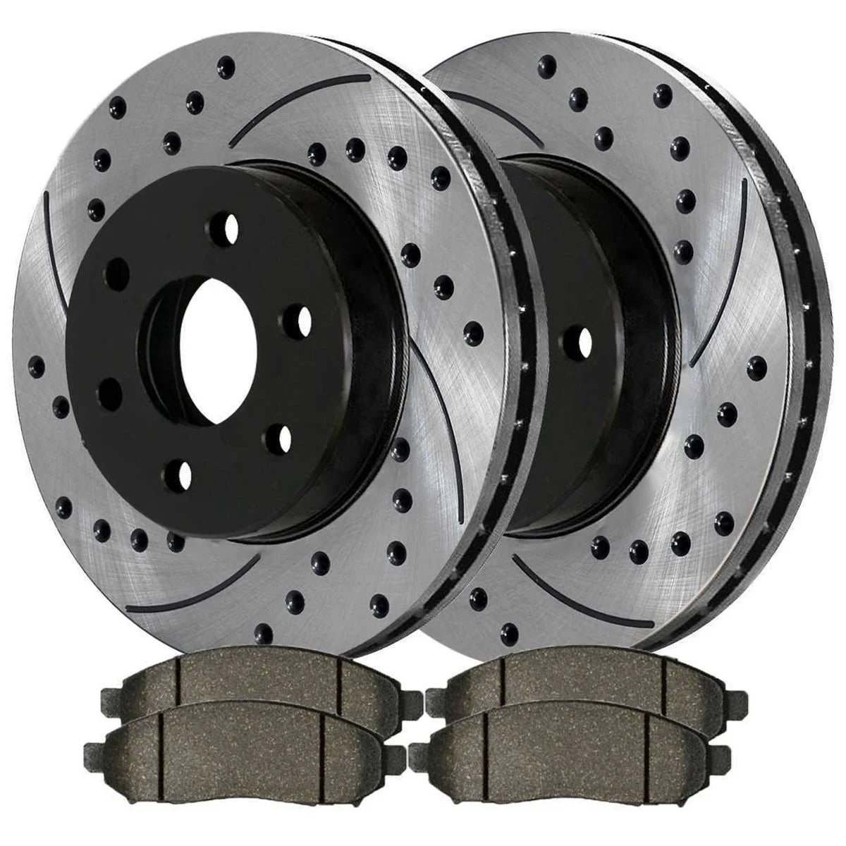 Front & Rear Drilled Slotted Brake Rotors Black & Pads F900