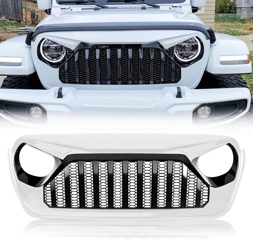 White Black Front Grill Cover with Mesh for Jeep Wrangler P28776