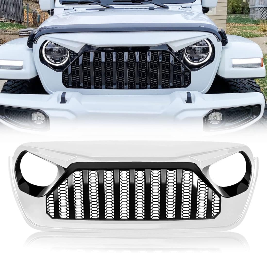 White Black Front Grill Cover with Mesh for Jeep Wrangler P28776