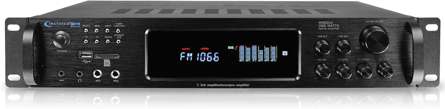 1500 Watt Bluetooth Hybrid Amplifier with USB and SD Inputs, Pack of 2 E828480