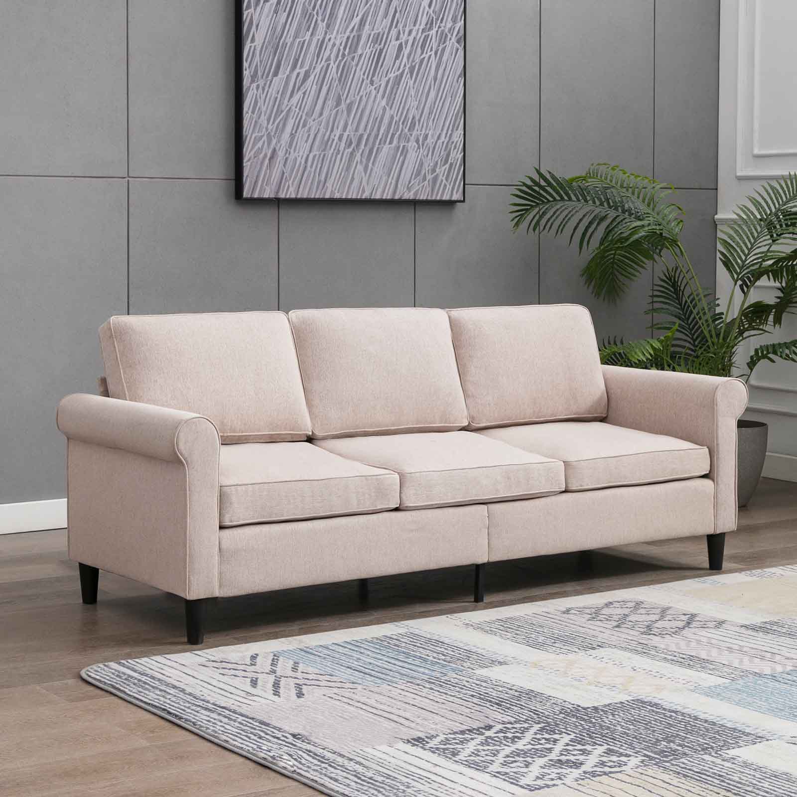 Linen Upholstered 3-Seater Sleeper Sofa with Cushion Q2808