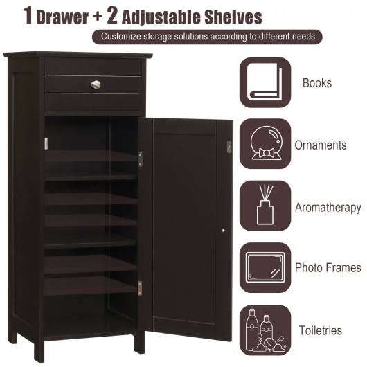 Brown Wooden Floor Cabinet with Drawer and Shelf G991386
