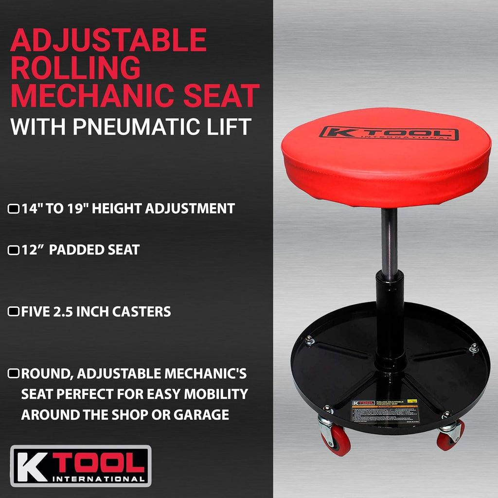 Adjustable Rolling Mechanic Seat with Pneumatic Lift, Padded Seat, Pack of 2 B849742