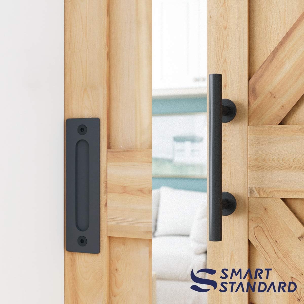 6.6 FT Heavy Duty Sliding Barn Door Hardware Kit, Black, Pack of 2 E480884
