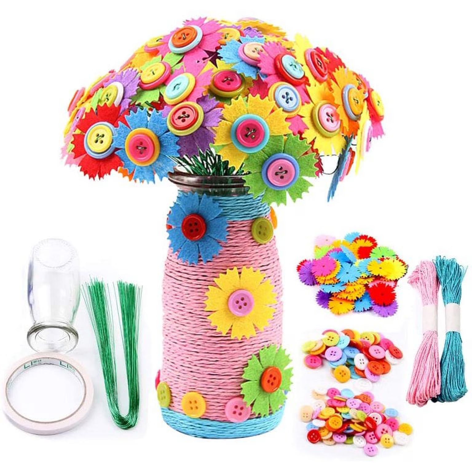 Flower Craft Kit for Kids with Buttons and Felt Vase Arts Toy V890