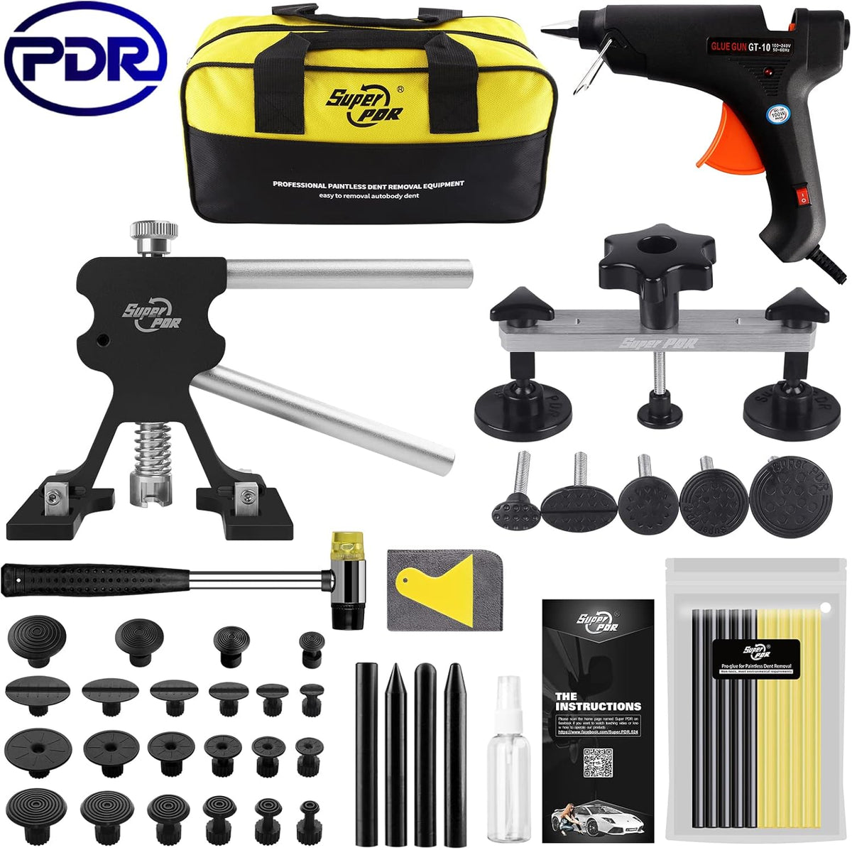 Paintless Dent Repair Kit with Bridge Dent Puller and Black Dent Lifter, Pack of 2 E685