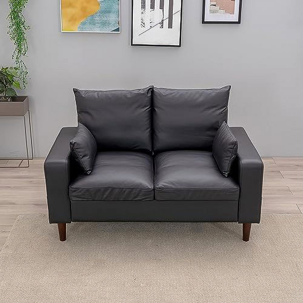 Black Faux Leather 2-Seat Sofa with Wood Leg Q835987