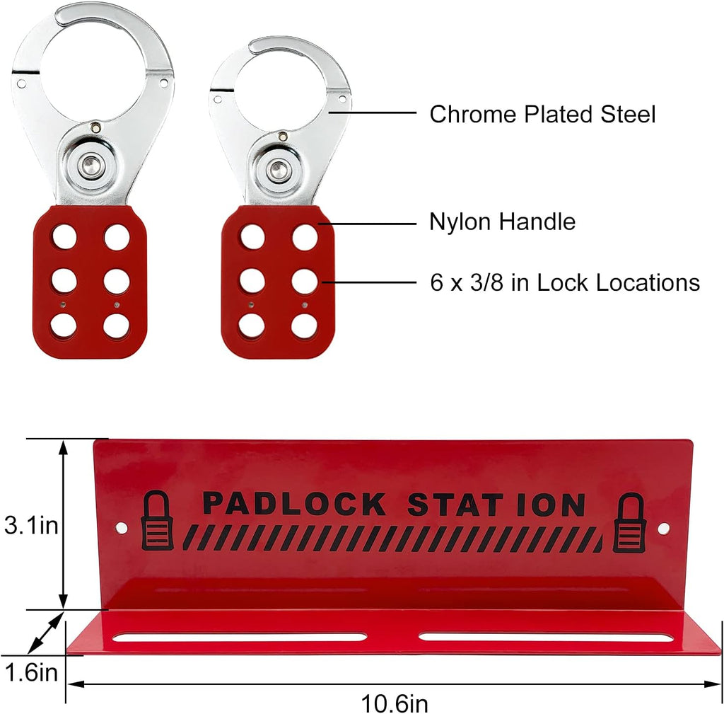 Lockout Tagout Station with 10 Padlocks, 2 Hasps, 20 Tags, 20 Nylon Cables I509033