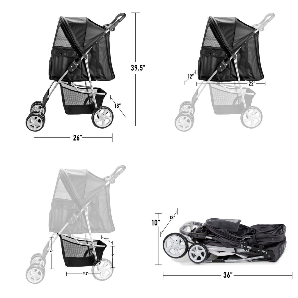 Gray 4 Wheeler Pet Stroller V8404
