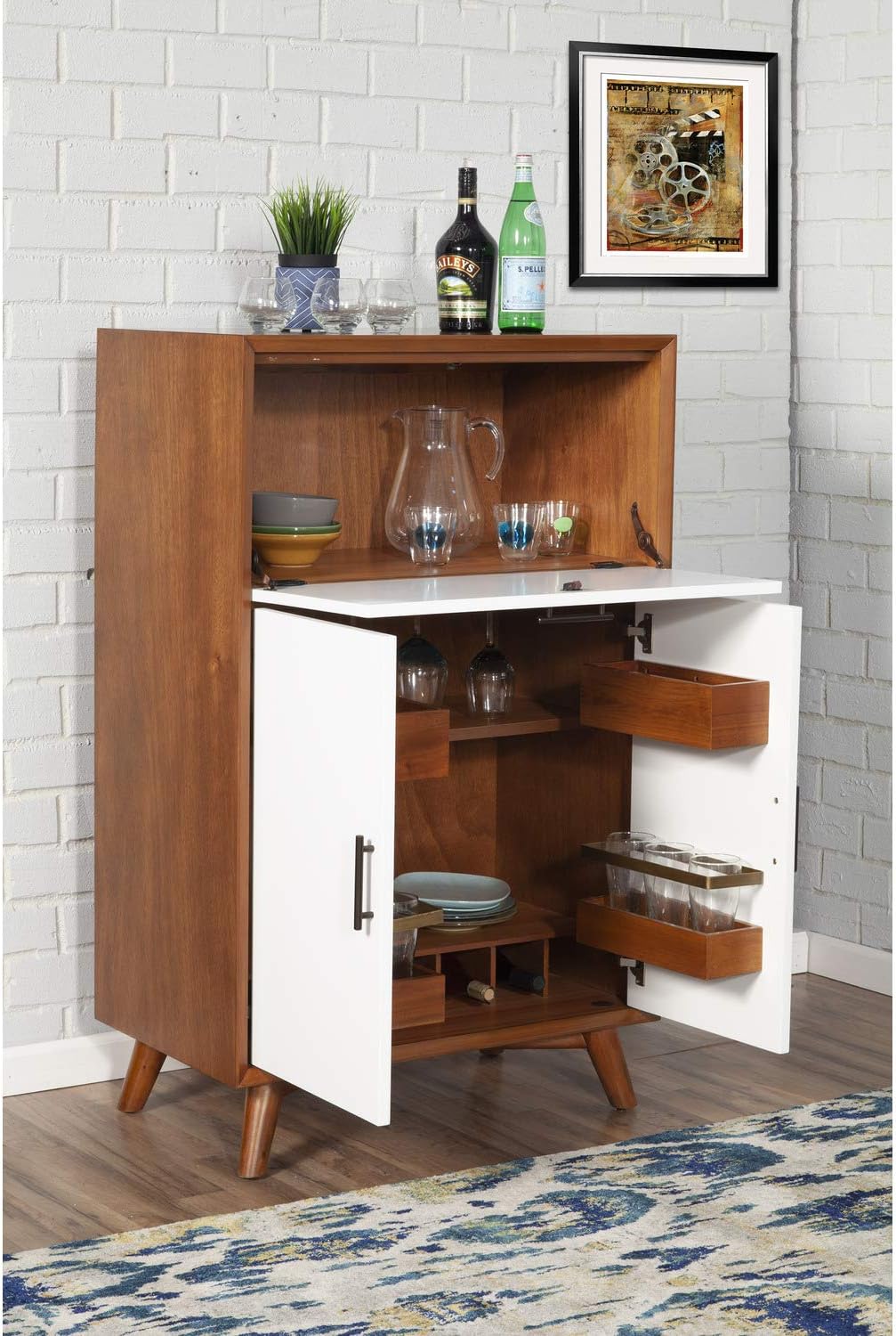 White Large Bar Cabinet with Drop Down Tray Q516
