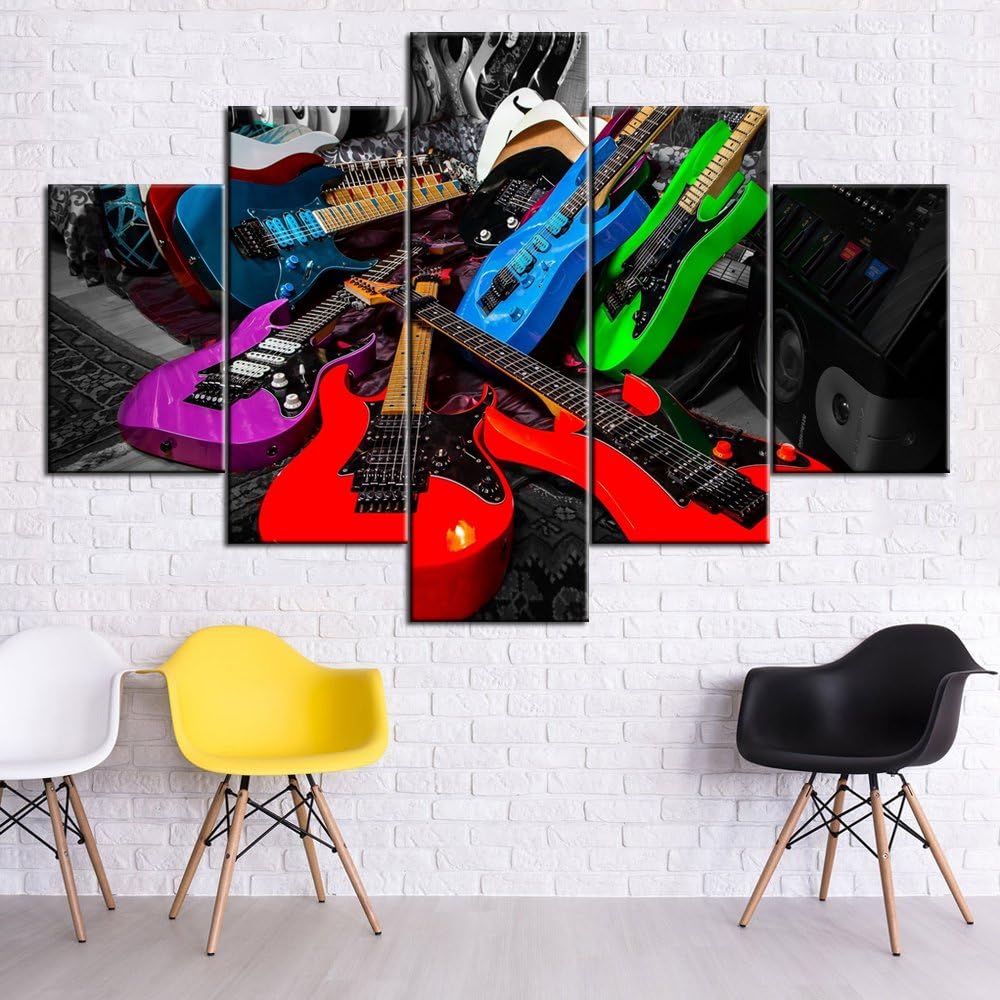 Black and White 5 Piece Canvas Wall Art Turntables Paintings E6524