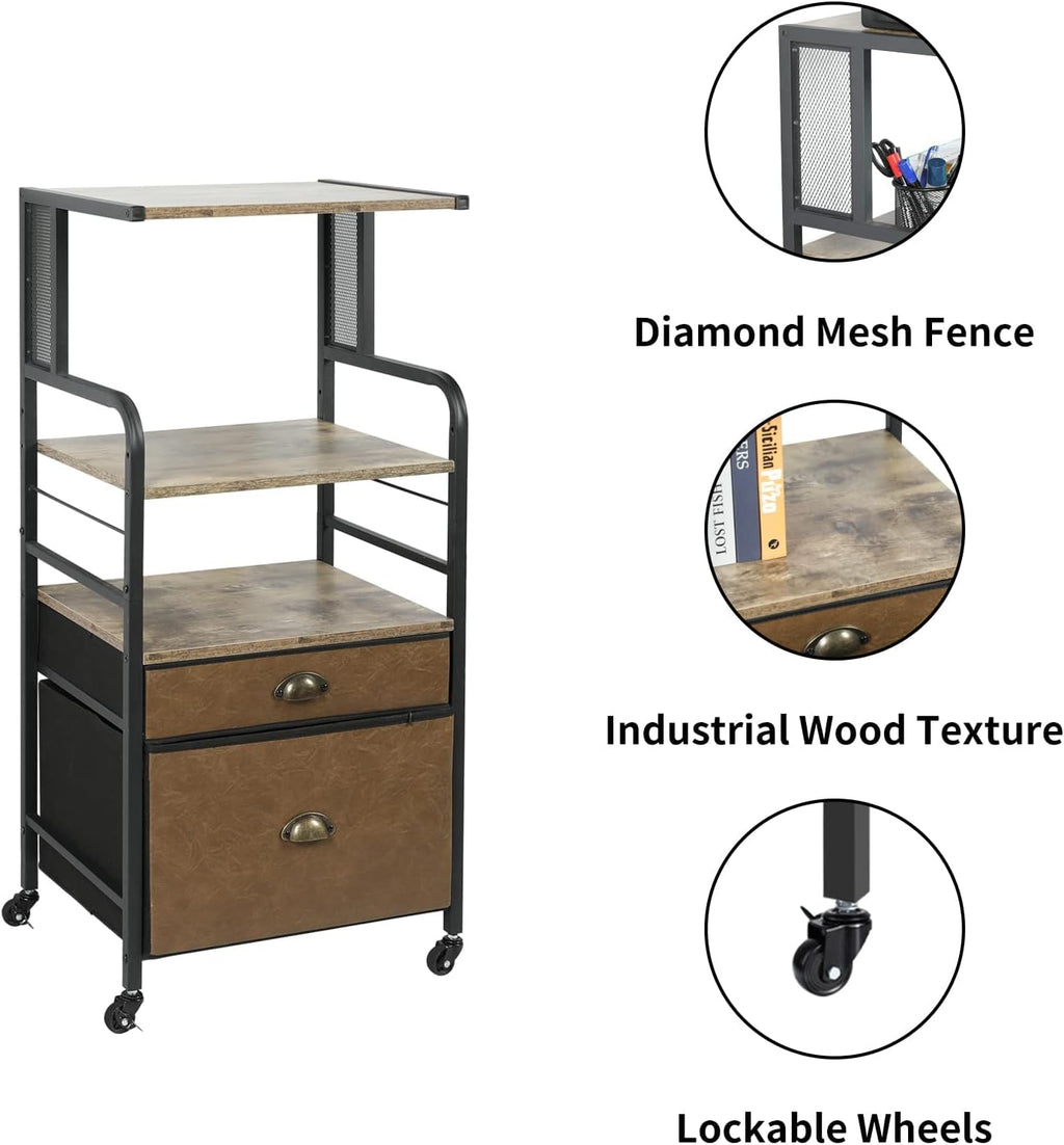 Mobile Printer Stand with File Cabinet, 3 Tier Rolling Cart with 2 Drawers E166