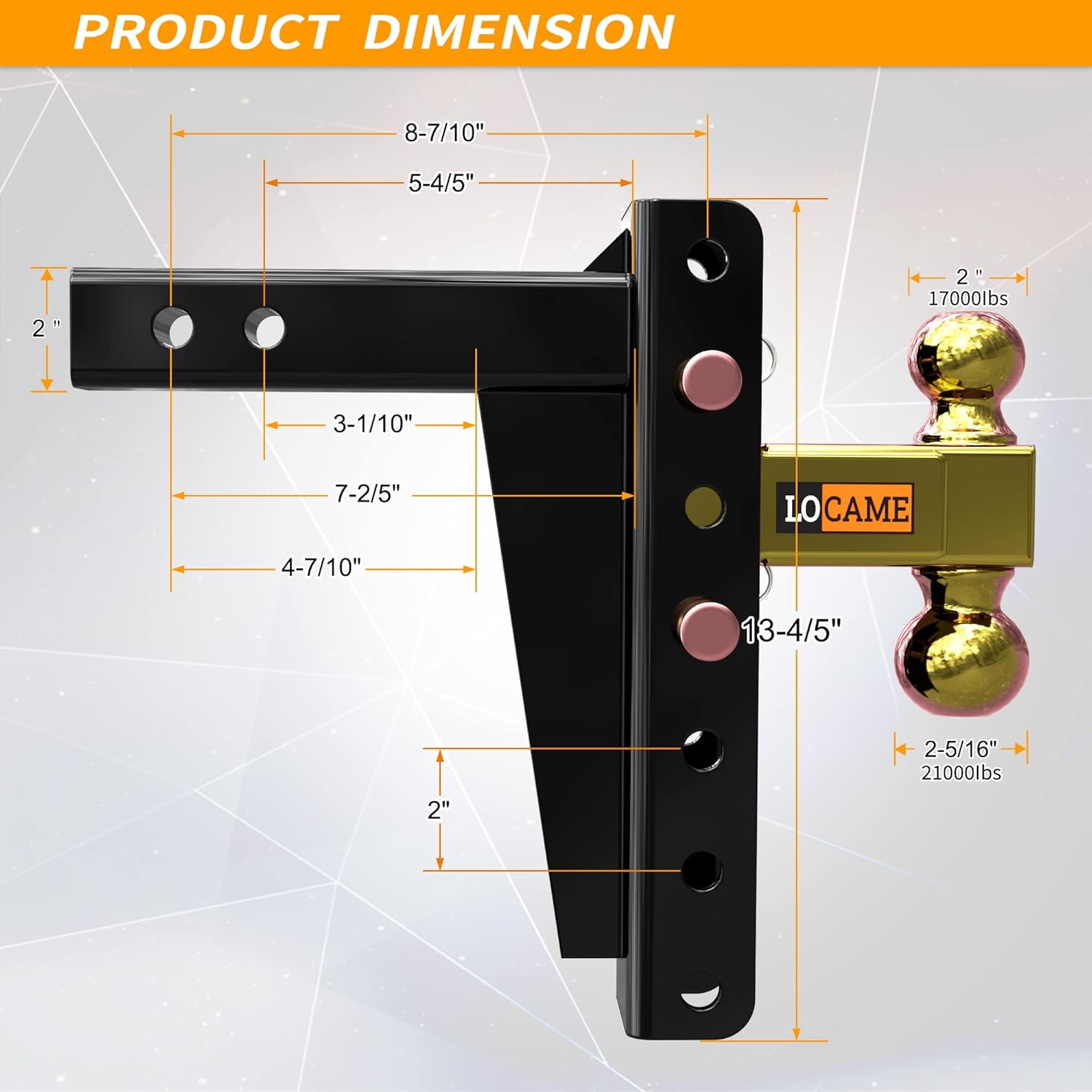 Adjustable Trailer Hitch, 2-Inch Receiver, 9-Inch Drop/Rise, 21,000 LBS GTW, Solid Ball Mount O400