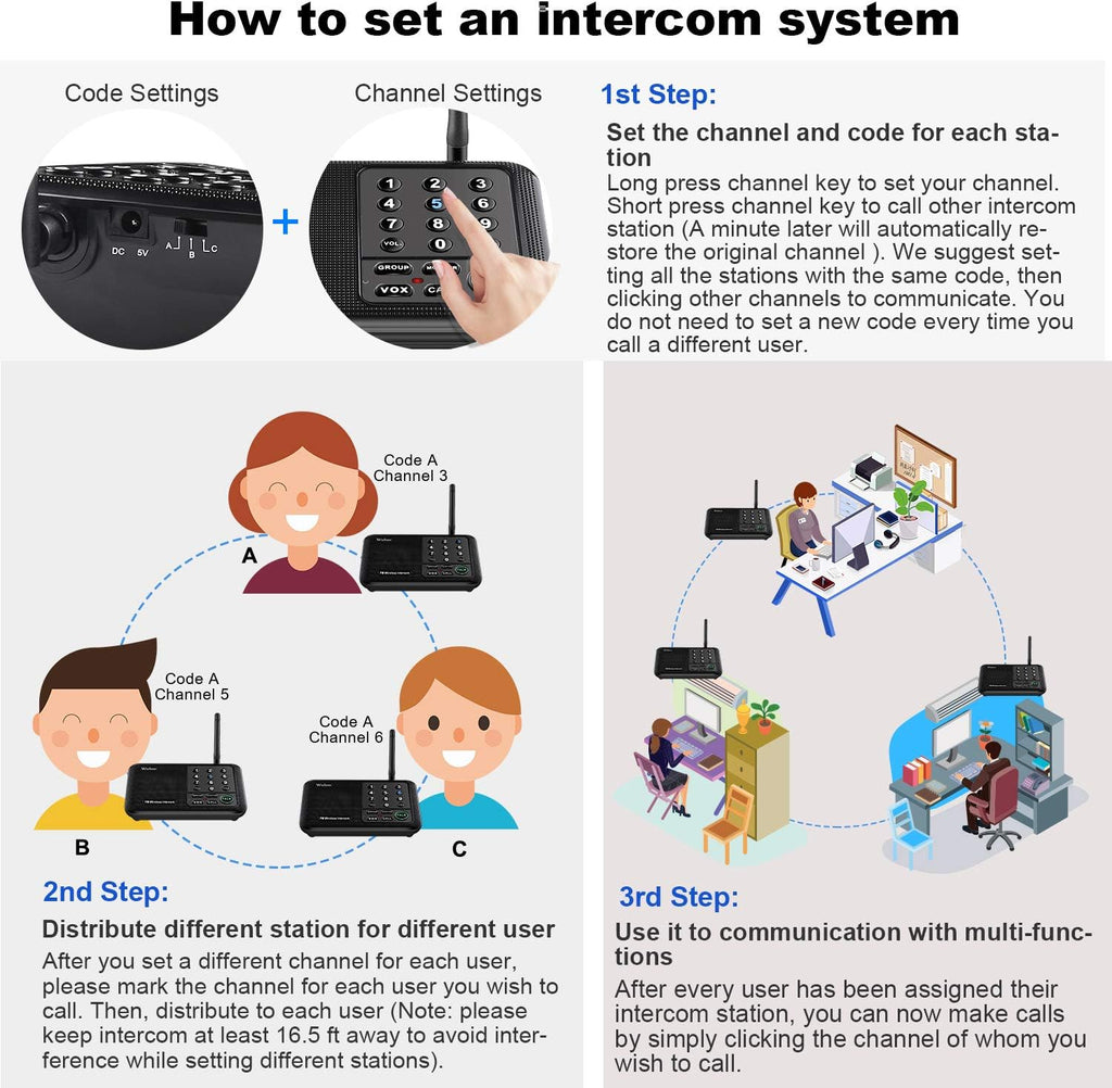 Black 6 Pack Wireless Intercom System K475