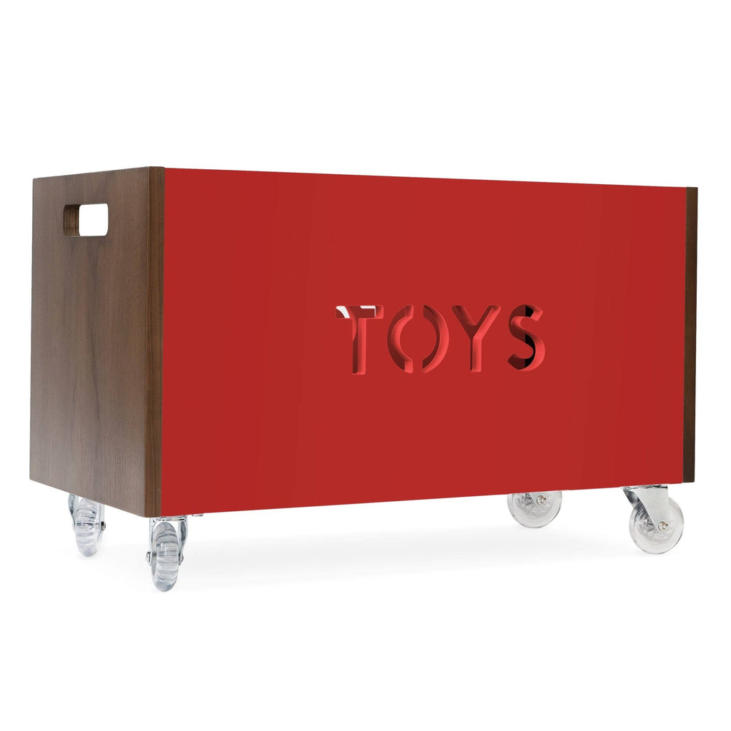 Walnut / Red Toy Box Chest on Casters K555260