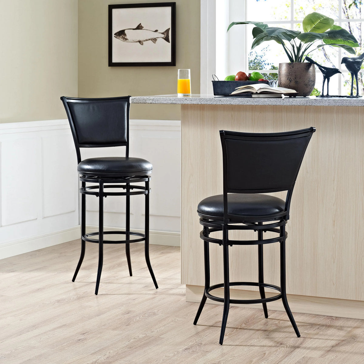 Black Faux Leather Swivel Bar Stool I483