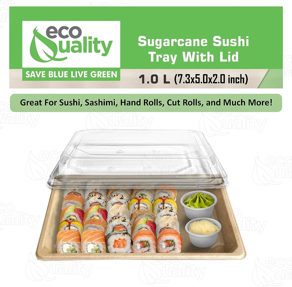 100 PACK Compostable Sugarcane Sushi Trays with Lids Y4553
