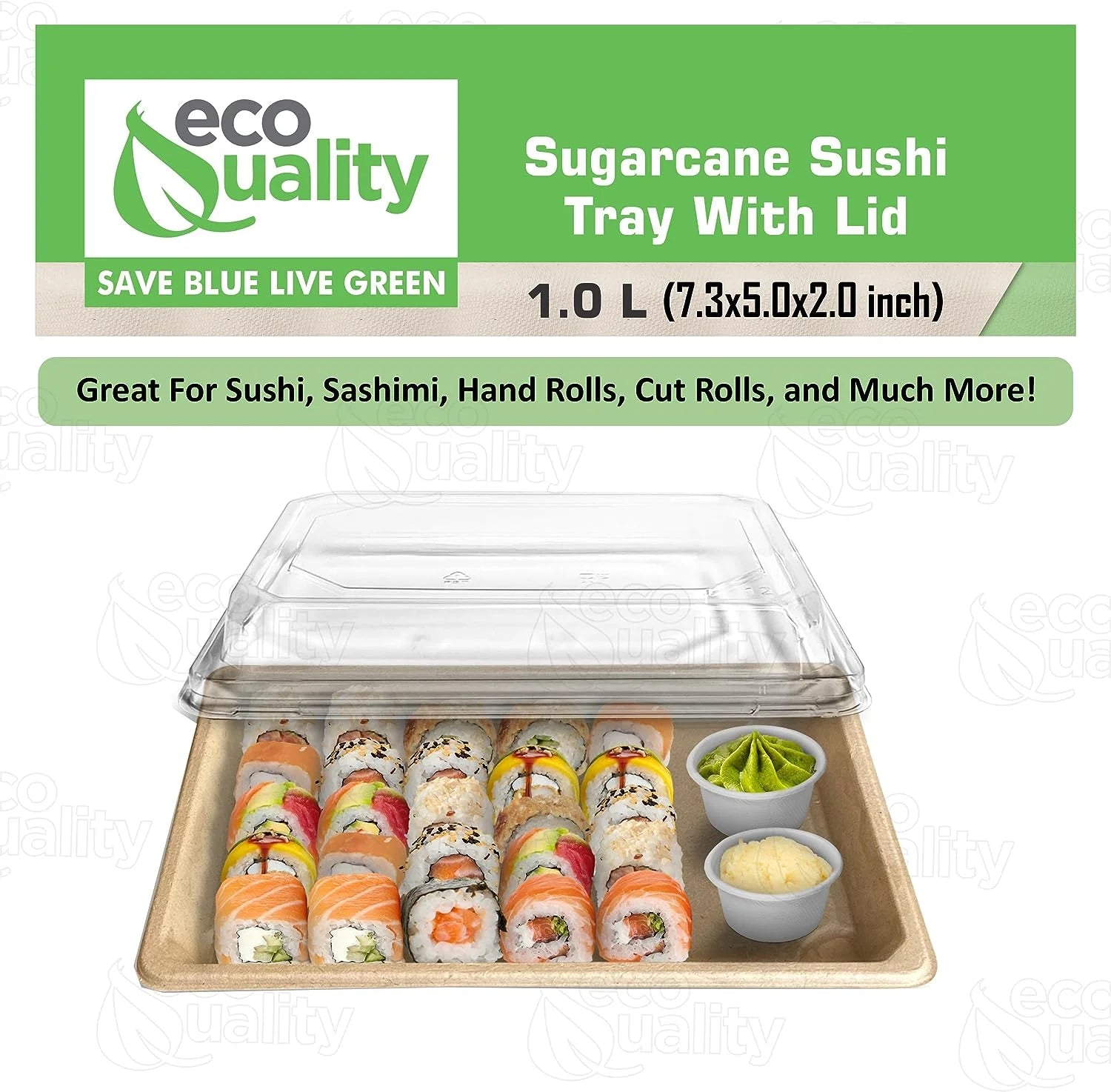 100 PACK Compostable Sugarcane Sushi Trays with Lids Y4553