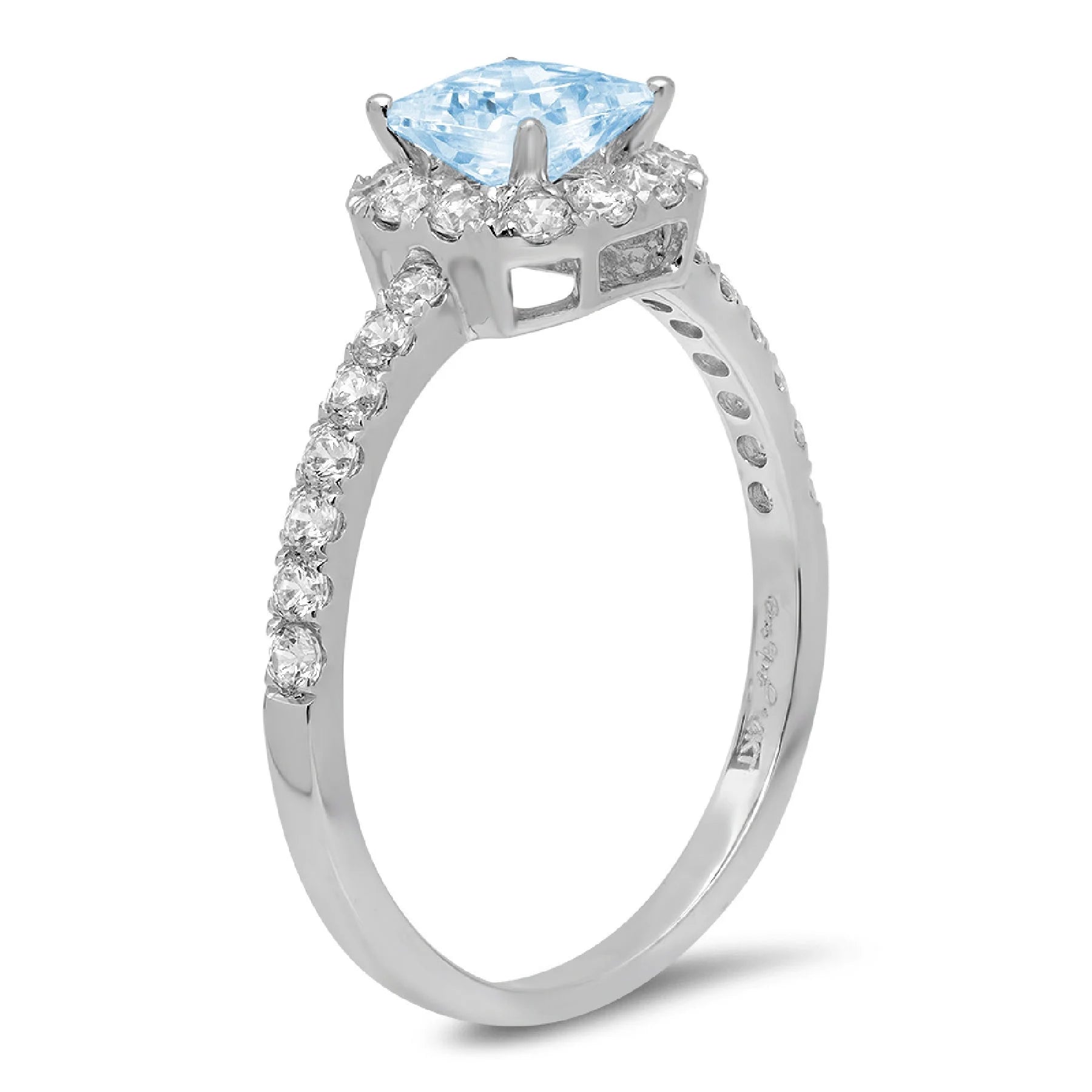 Princess Cut Natural Sky Blue Topaz 18k White Gold Halo Ring Size 7.25 K98971