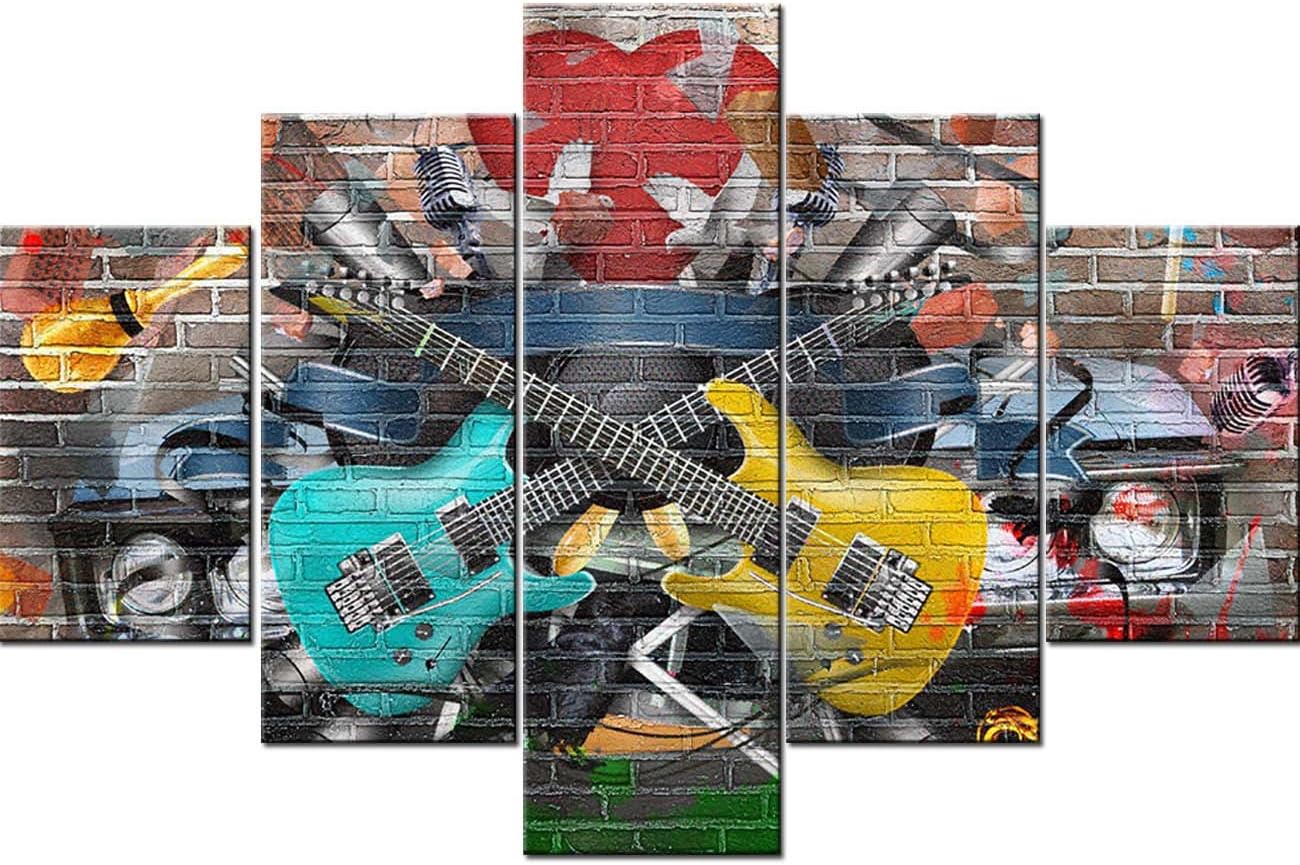 Black and White 5 Piece Canvas Wall Art Turntables Paintings E6524