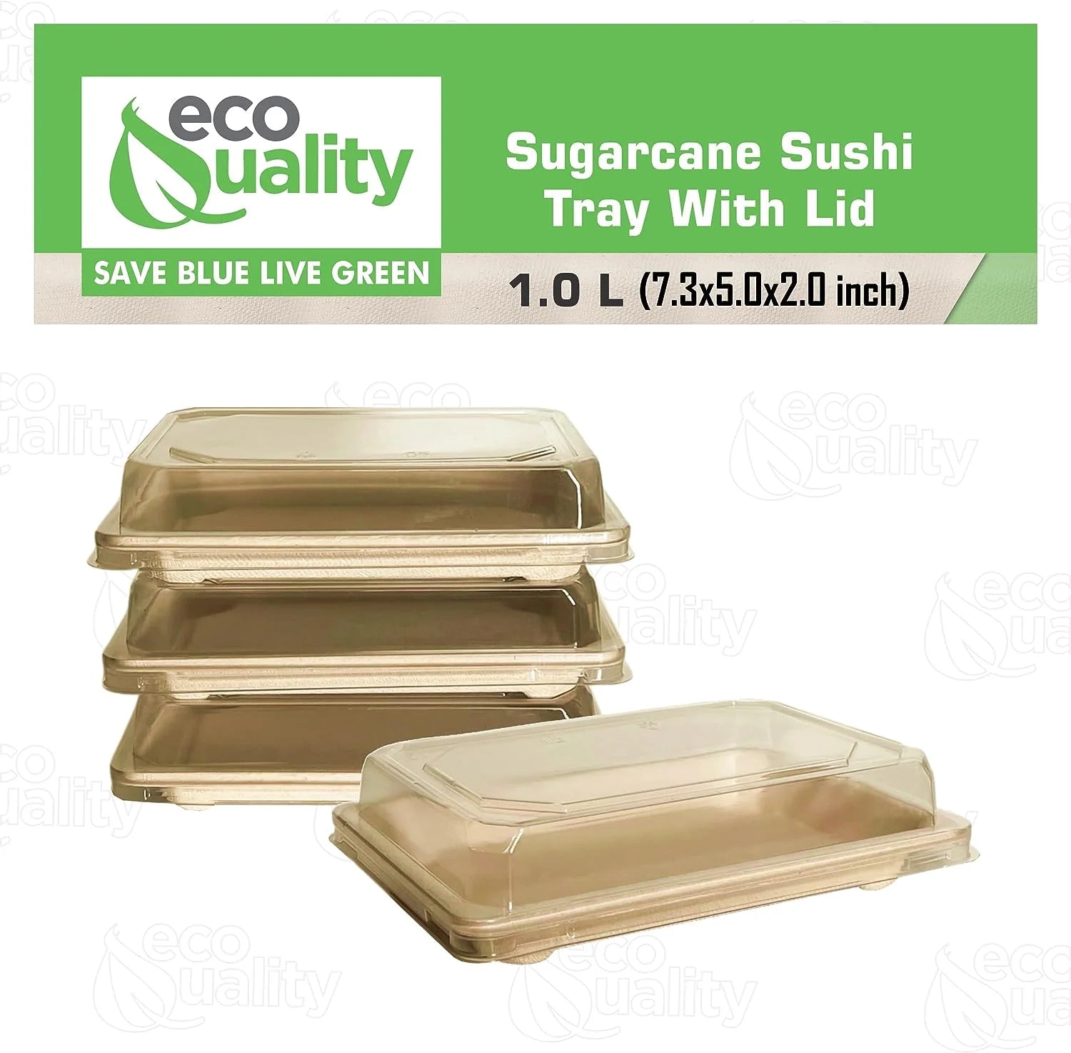 100 PACK Compostable Sugarcane Sushi Trays with Lids Y4553