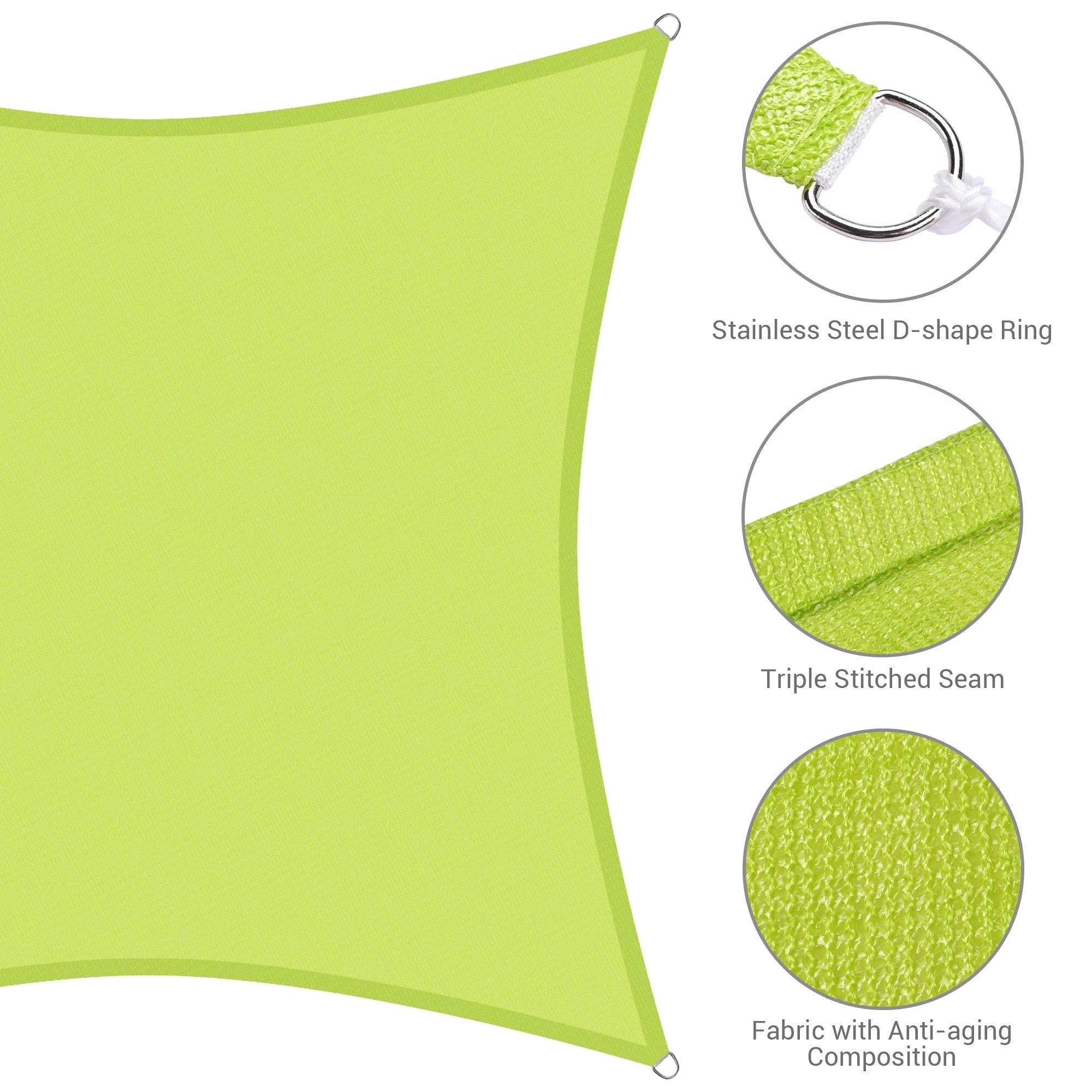 Apple Green 12x12Ft 97% UV Block Square Sun Shade Sail D73211