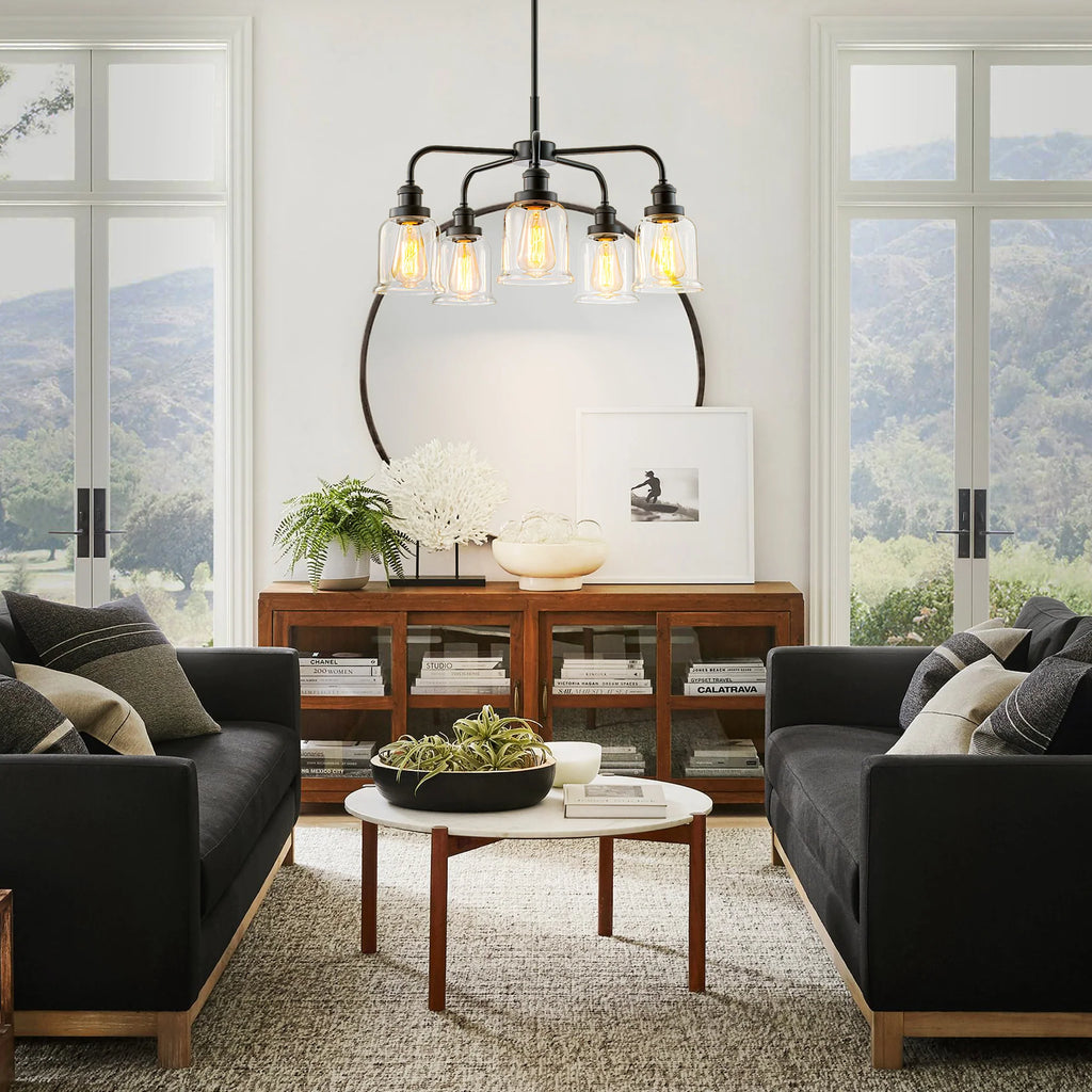 5-Light Dimmable Glass Farmhouse Chandelier T171496