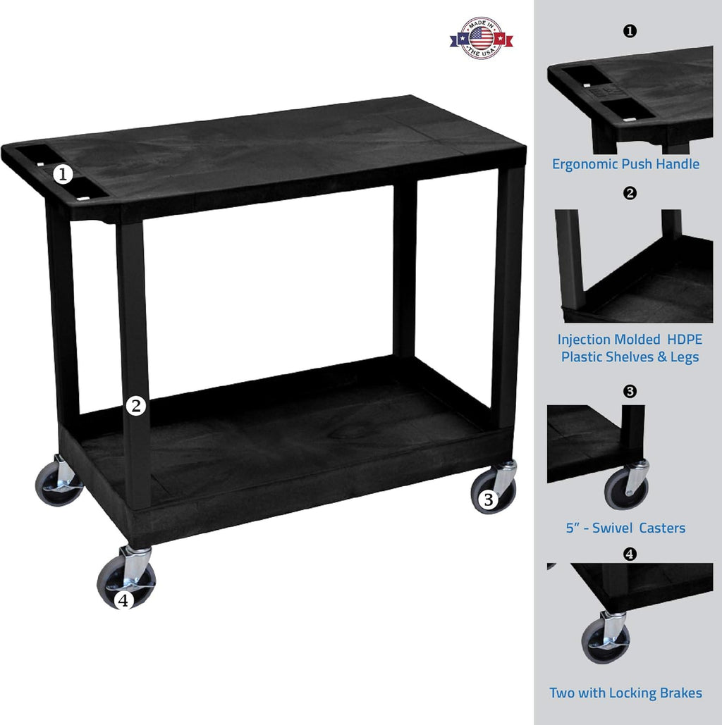 Black Mobile Heavy-Duty Utility Cart with One Tub and One Flat Shelf G289351