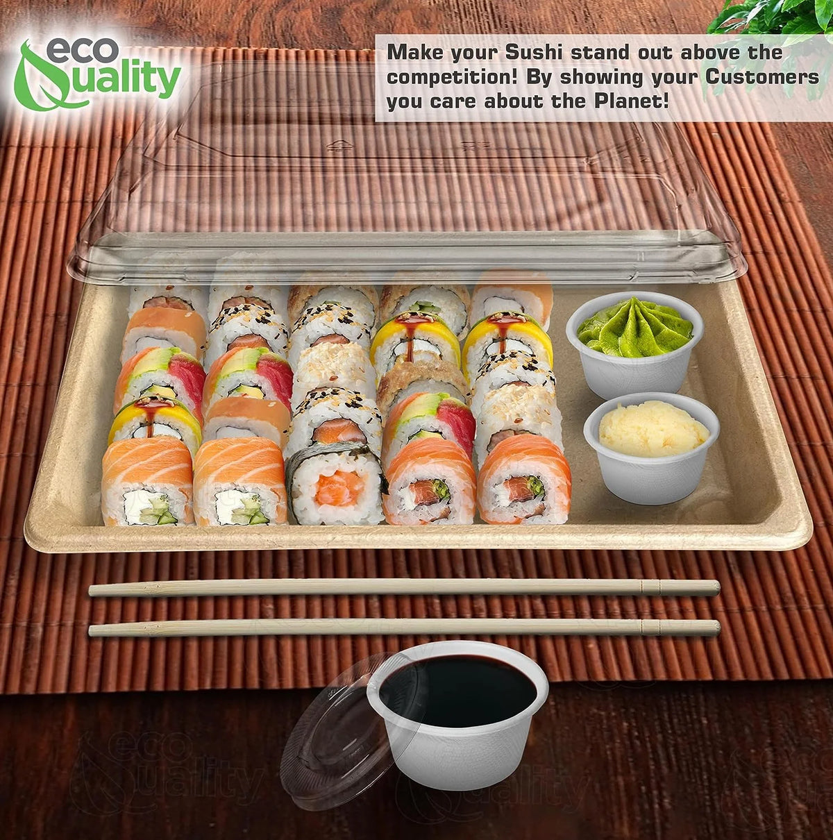 100 PACK Compostable Sugarcane Sushi Trays with Lids Y4553