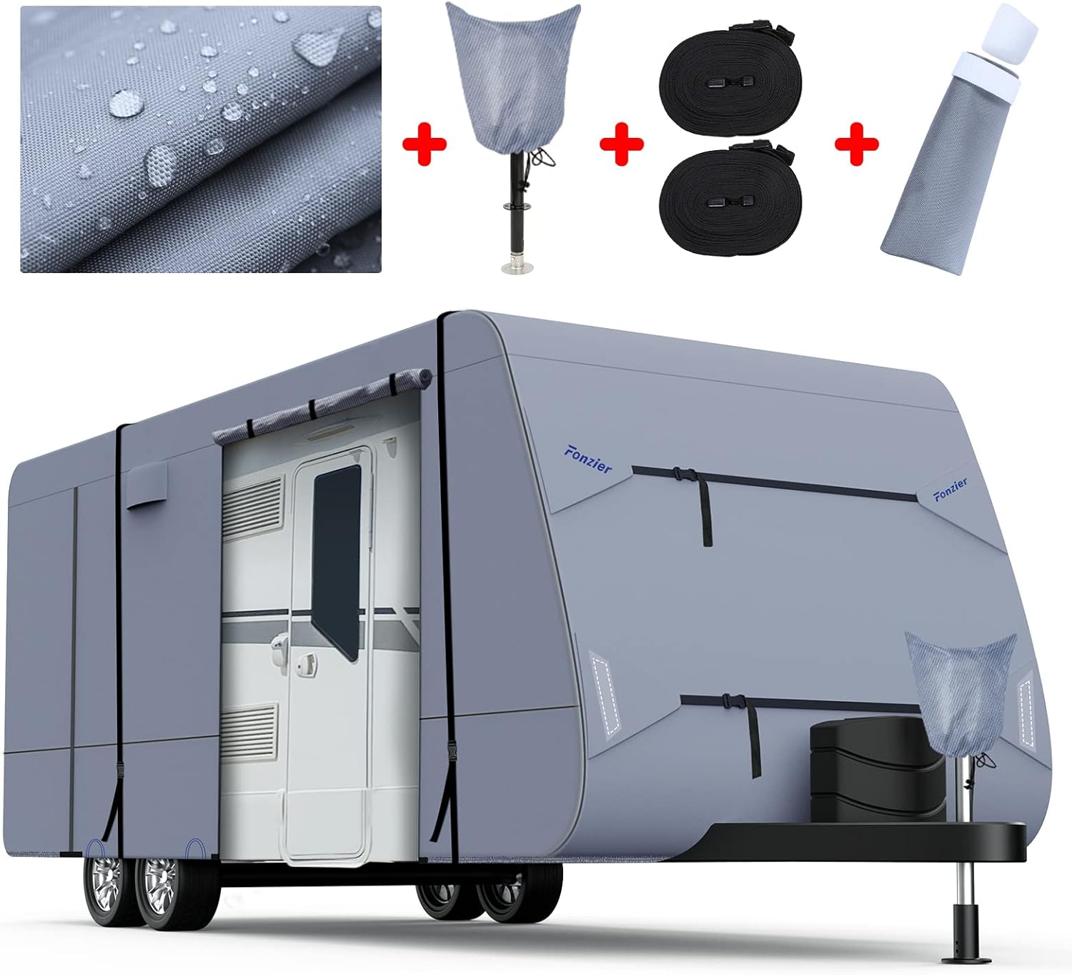 Waterproof Travel Trailer RV Cover with 4 Gutter Spout Covers N58702