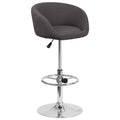 Charcoal Fabric Adjustable Height Barstool with Barrel Back and Chrome Base W410628