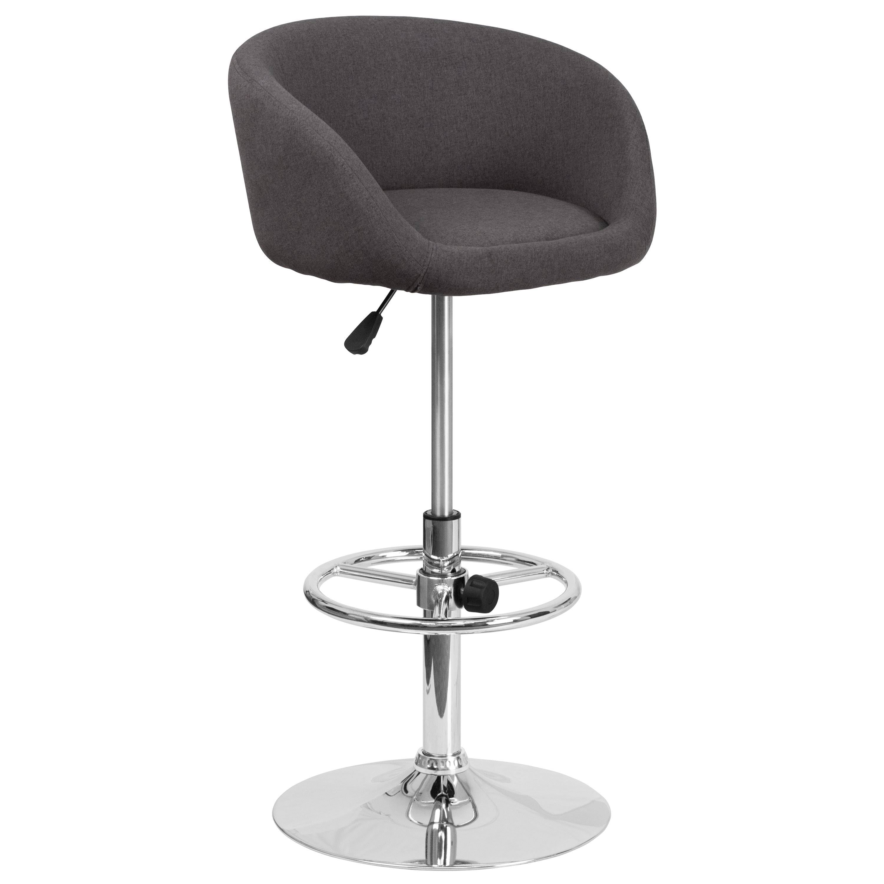 Charcoal Fabric Adjustable Height Barstool with Barrel Back and Chrome Base W410628