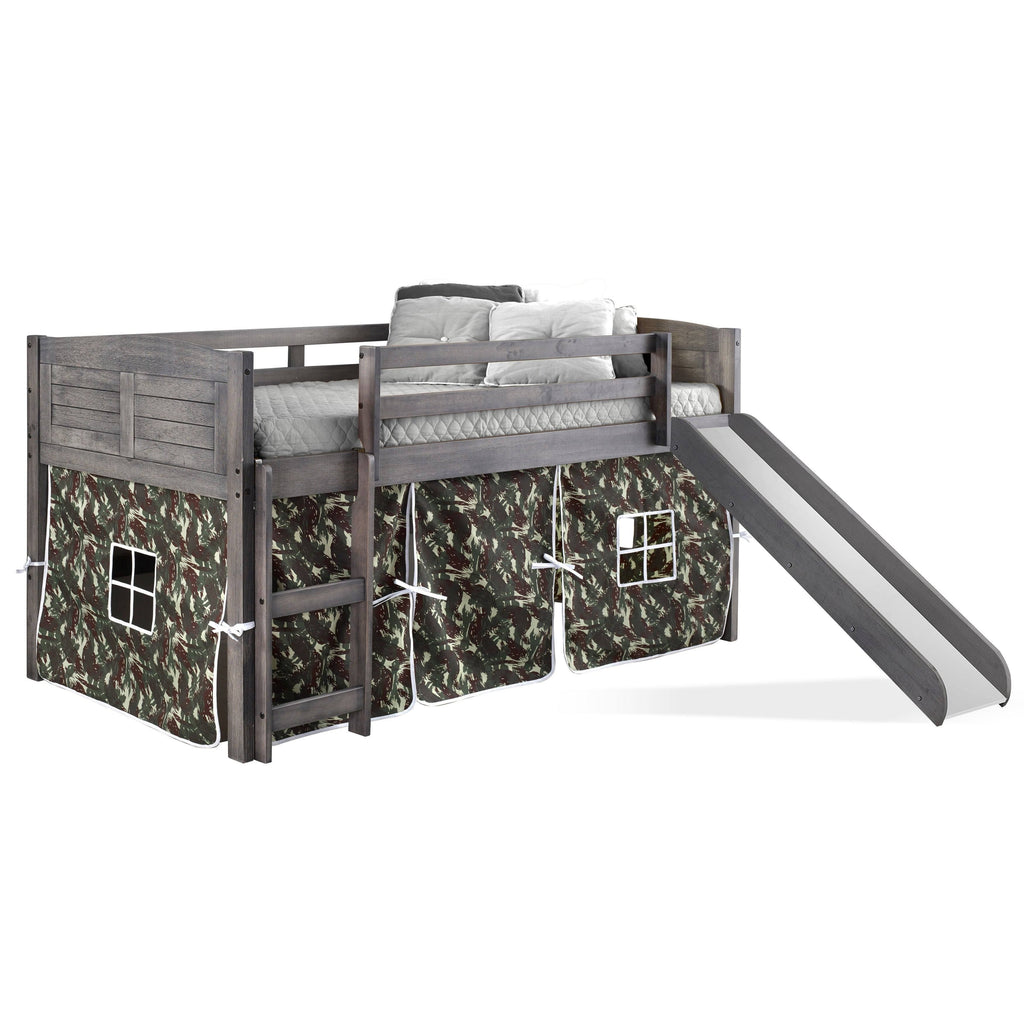 Twin Louver Low Loft with Slide and Zebra Tent Kit in Antique Grey Finish N714159