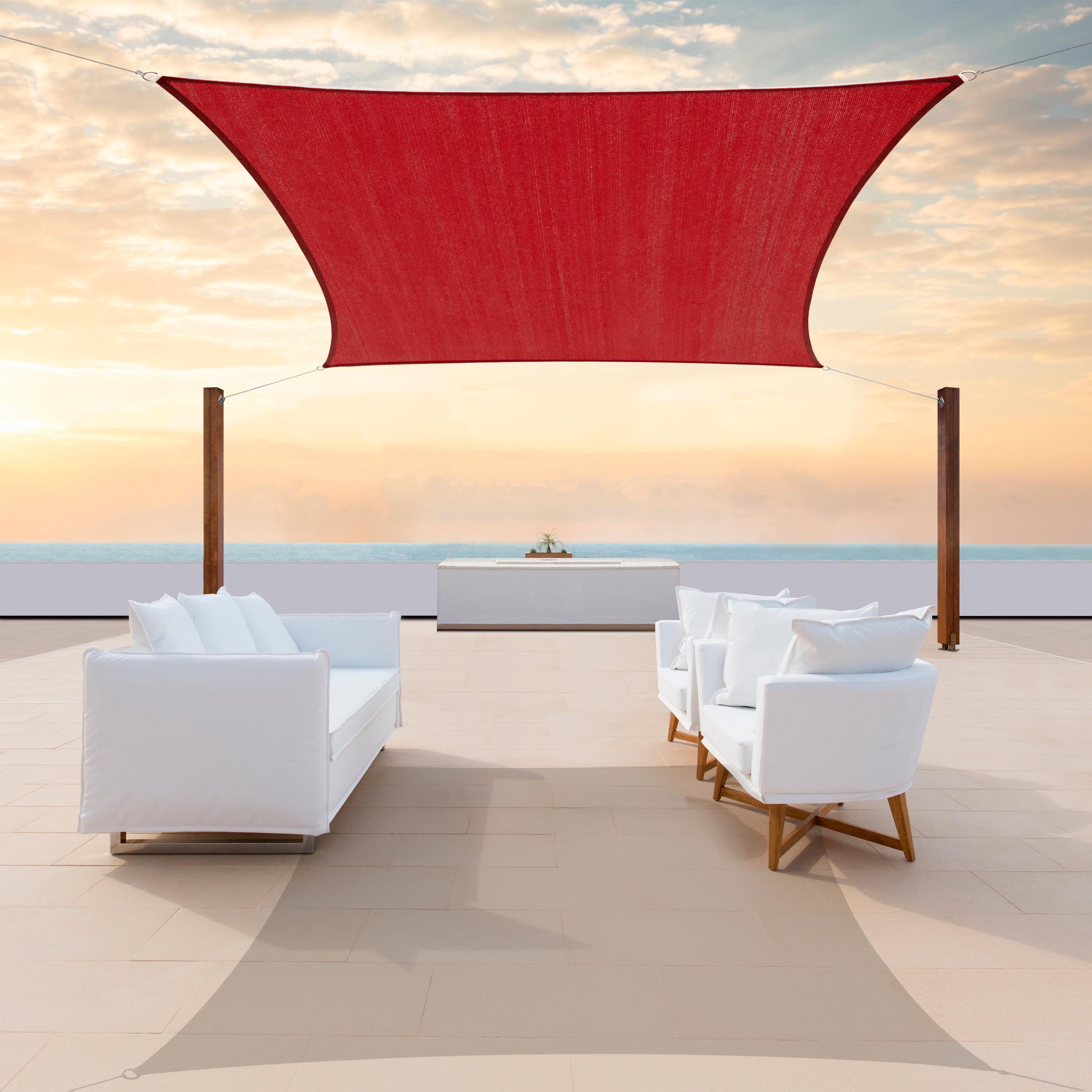 Red Square Sun Shade Sail Canopy Mesh Fabric 190 GSM O89628
