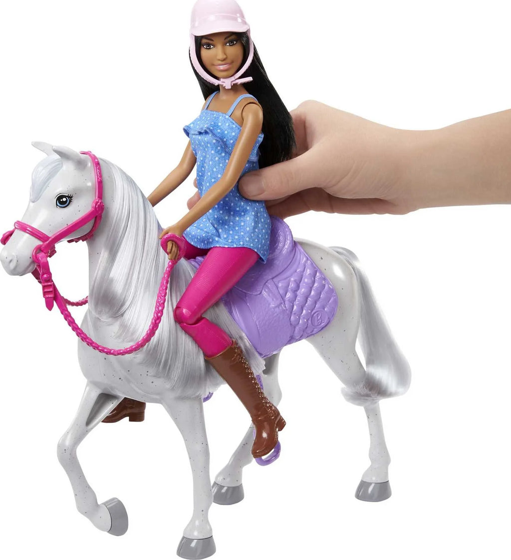 Barbie Doll & Horse Set with Brunette Doll, White Horse, Saddle, Bridle & Reins V302560