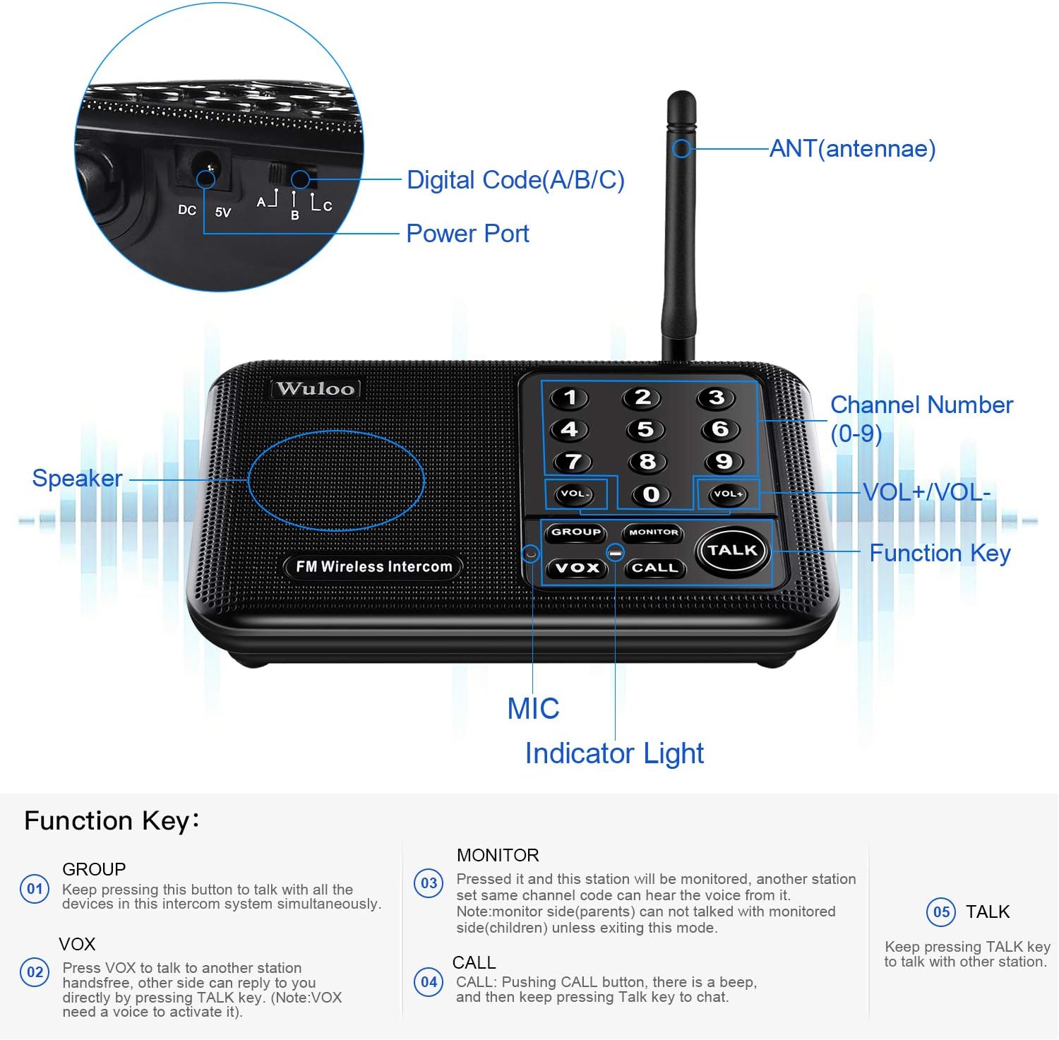 Black 6 Pack Wireless Intercom System K475
