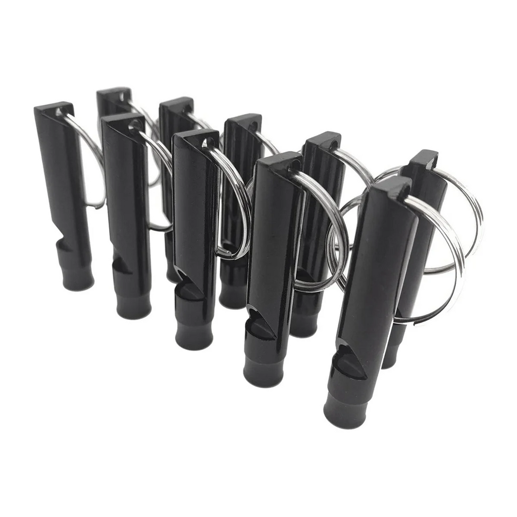 Black Aluminum Whistle 100 Pack with Keychain H836