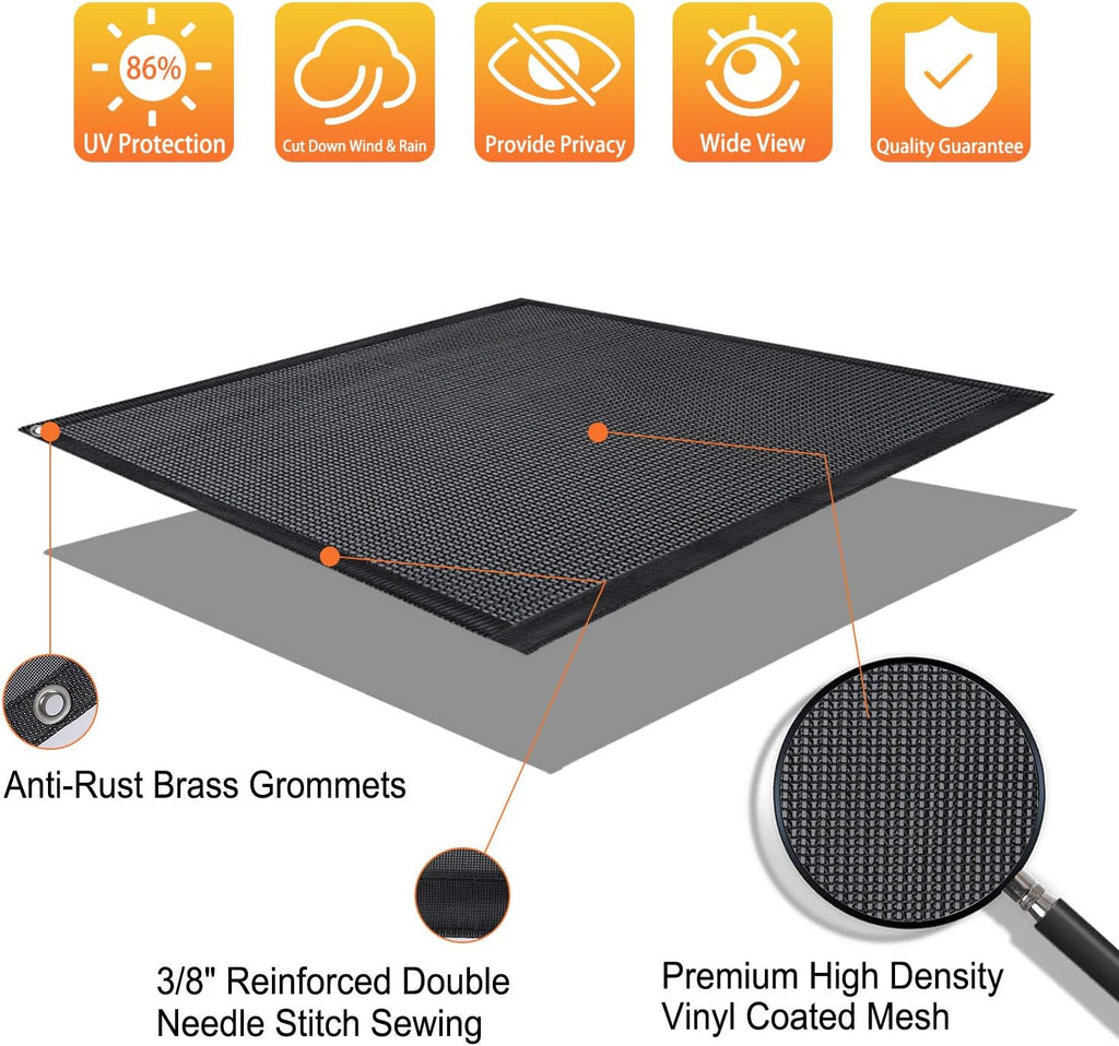 RV Awning Side Shade Black Mesh Screen Sunshade UV Sun Blocker Complete Kits Y586